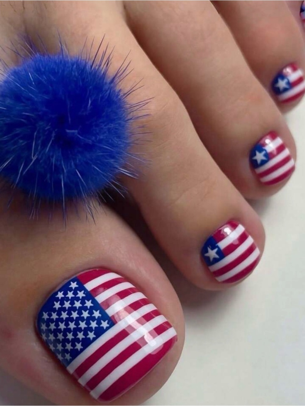 Patriotic Blue and Red Press-On Toenails - American Flag Design
